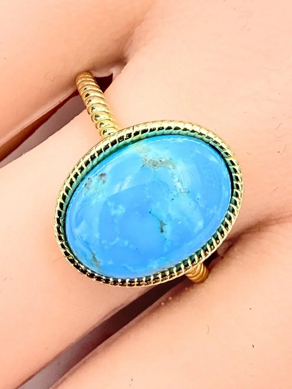 Stunning Signed Turquoise Sterling Silver Vermeil Statement Cocktail Ring Sz10